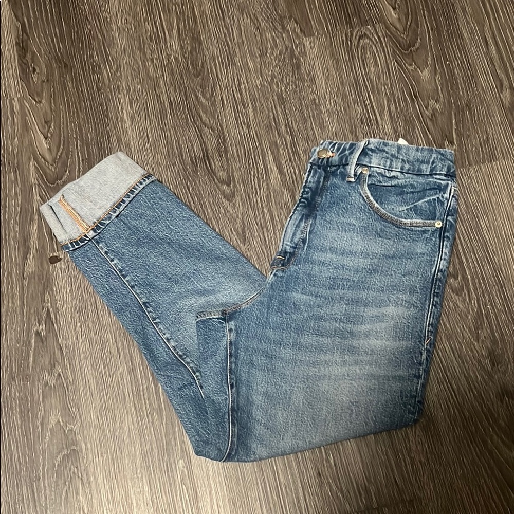 Good American Blue High Rise Jeans with Distressed Details